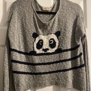 Cute crop-ish knit sweater with a cute panda on it